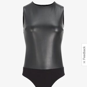 Express Black - body contour faux leather, high neck bodysuit